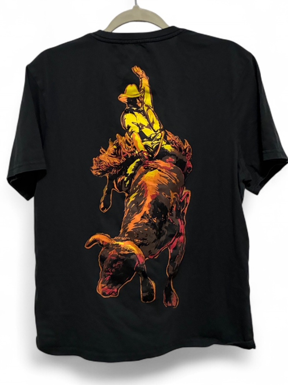 Wrangler Cowboy Western Black Graphic Tee with Bull Rider Print